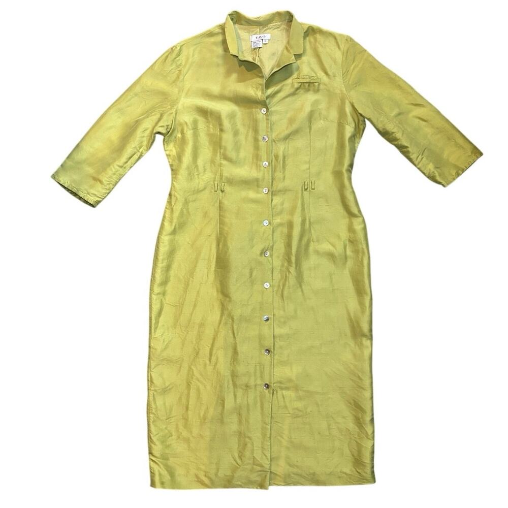 TAO 100% Silk Fully Lined Pear Green Dress with Belt Loops Size 10